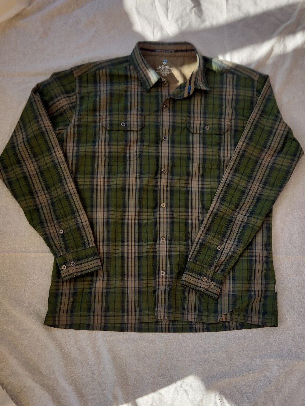 Kuhl Men's Plaid Button-Down Shirt Earthy Olive & Tan Sz XL